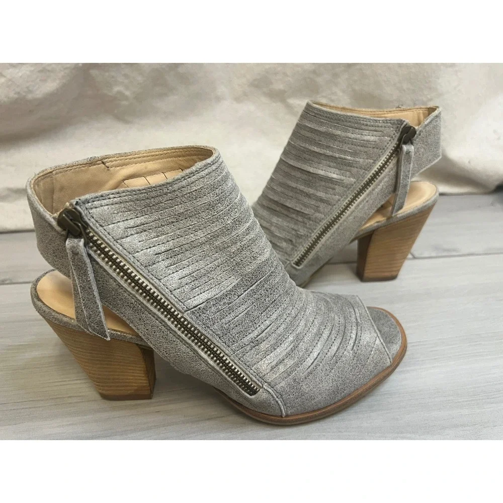 Paul Green Peep Toe Boots Silver Metallic Leather Sz 5.5 Slingback Comfort